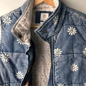 Element Puffy Denim Vest w/Daisy Motif